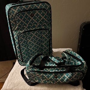Teal and White Luggage Set